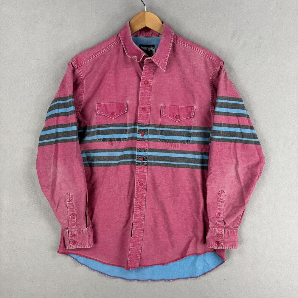 Vintage Wrangler Brushpopper Shirt Mens XL Pink Stripe Long Sleeve Button Up
